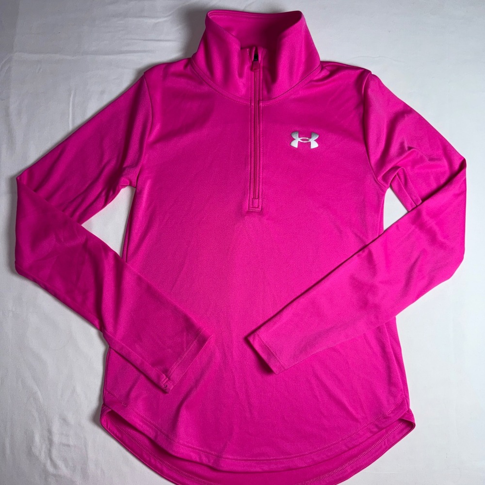 Under Armour Girls Pink Quarter Zip Pullover Long Sleeve Shirt Size Youth Medium